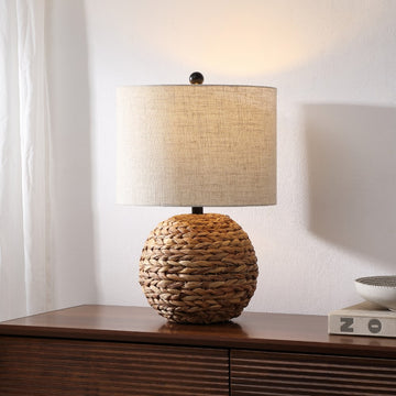 Camilo 21.5" Modern Coastal Woven Rattan Globe LED Table Lamp